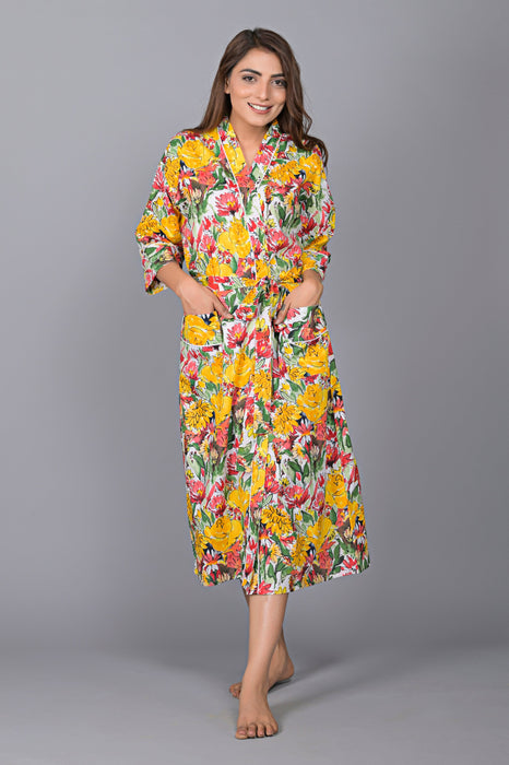 Floral Pattern Kimono Robe Long Bathrobe For Women (Multi)-KM-143