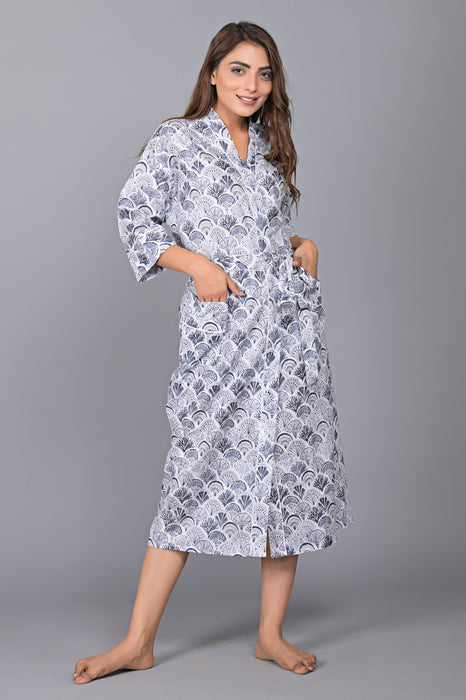 Peacock Pattern Kimono Robe Long Bathrobe For Women (Grey)-KM-141