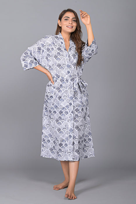 Peacock Pattern Kimono Robe Long Bathrobe For Women (Grey)-KM-141