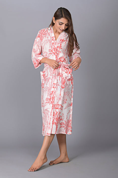 Animal Pattern Kimono Robe Long Bathrobe For Women (Red)-KM-139