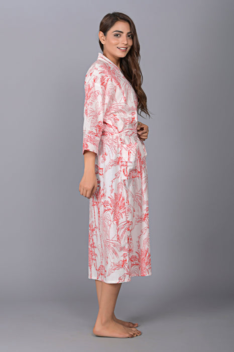 Animal Pattern Kimono Robe Long Bathrobe For Women (Red)-KM-139