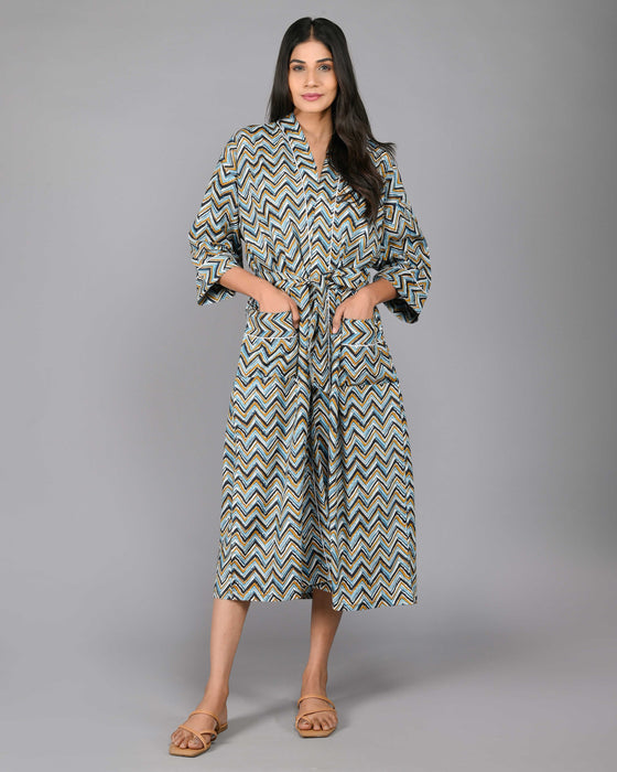 Zig Zag Pattern Kimono Robe Long Bathrobe For Women (Multi)-KM-94