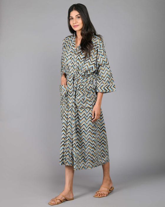 Zig Zag Pattern Kimono Robe Long Bathrobe For Women (Multi)-KM-94