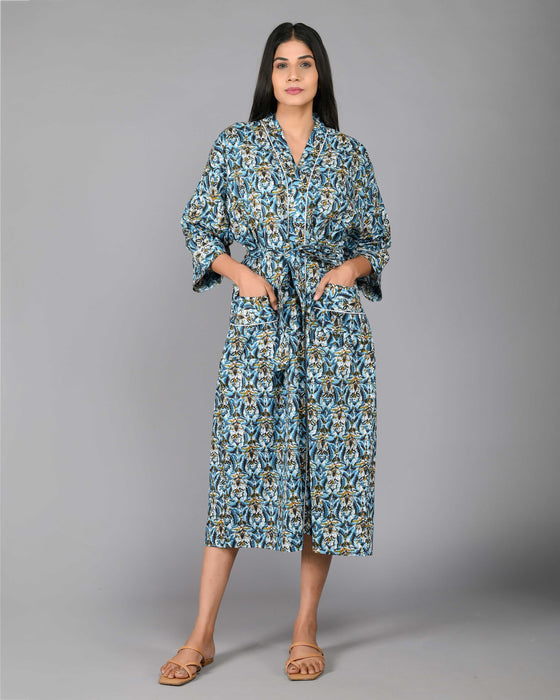 Floral Pattern Kimono Robe Long Bathrobe For Women (Multi)-KM-96