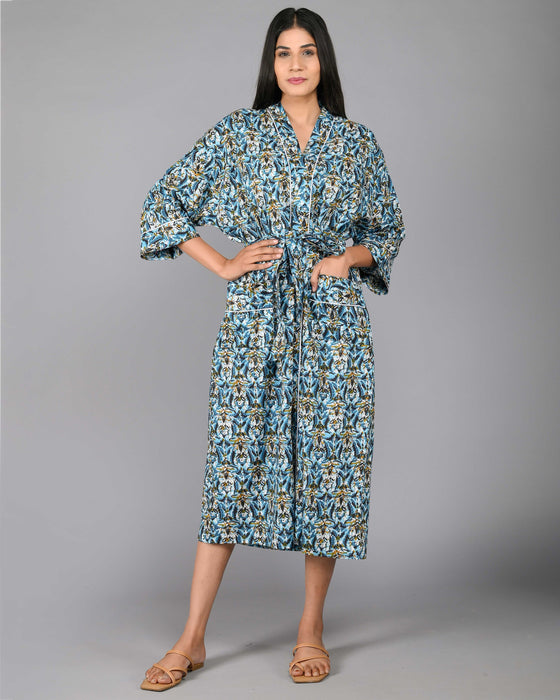 Floral Pattern Kimono Robe Long Bathrobe For Women (Multi)-KM-96