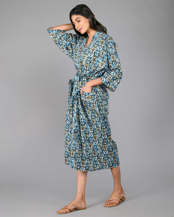 Floral Pattern Kimono Robe Long Bathrobe For Women (Multi)-KM-96