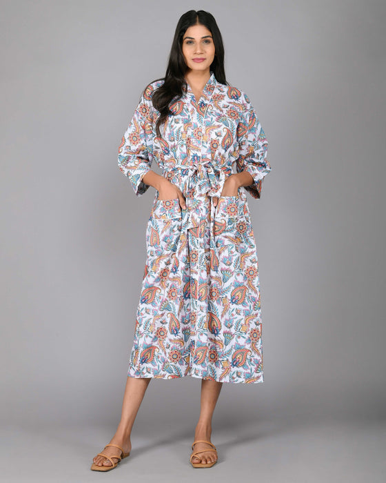 Floral Pattern Kimono Robe Long Bathrobe For Women (Multi)-KM-101