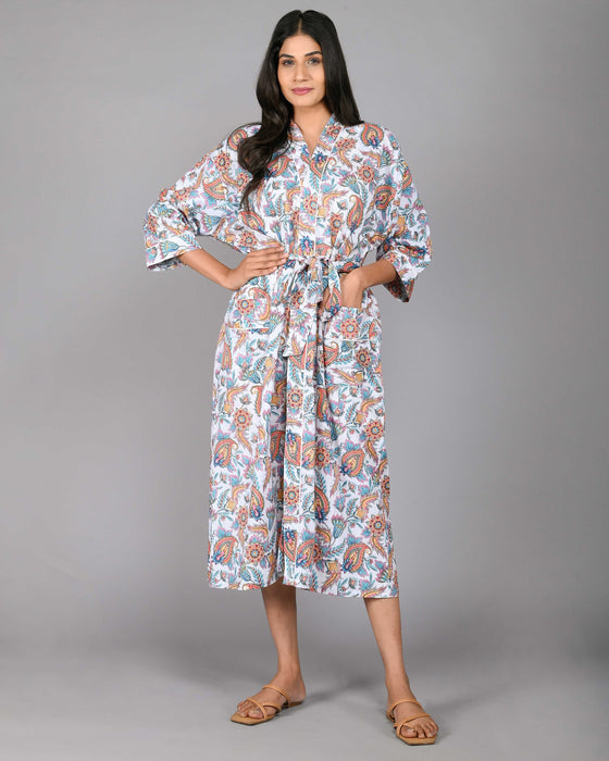 Floral Pattern Kimono Robe Long Bathrobe For Women (Multi)-KM-101