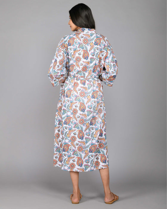 Floral Pattern Kimono Robe Long Bathrobe For Women (Multi)-KM-101