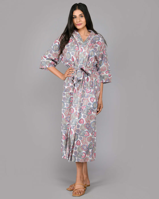 Floral Pattern Kimono Robe Long Bathrobe For Women (Multi)-KM-108