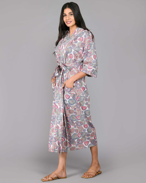 Floral Pattern Kimono Robe Long Bathrobe For Women (Multi)-KM-108