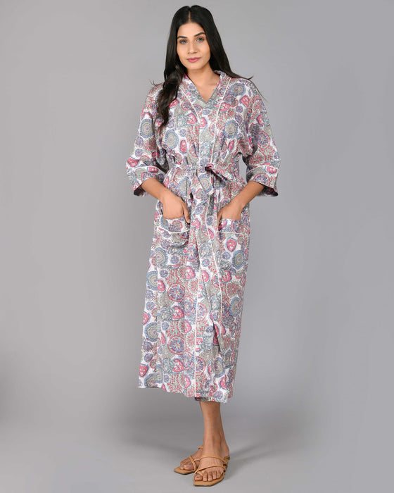 Floral Pattern Kimono Robe Long Bathrobe For Women (Multi)-KM-108