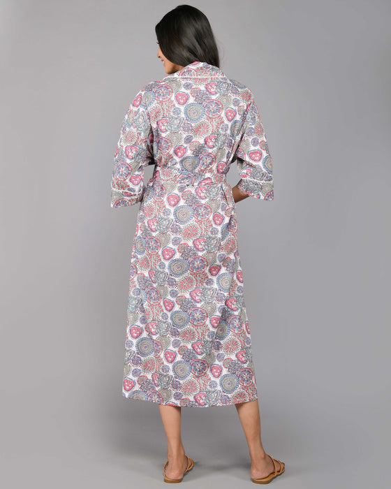 Floral Pattern Kimono Robe Long Bathrobe For Women (Multi)-KM-108