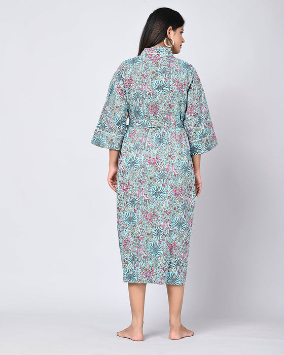 Floral Pattern Kimono Robe Long Bathrobe For Women (Multi)-KM-152