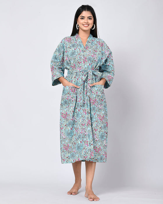 Floral Pattern Kimono Robe Long Bathrobe For Women (Multi)-KM-152