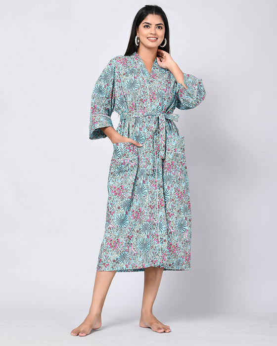 Floral Pattern Kimono Robe Long Bathrobe For Women (Multi)-KM-152