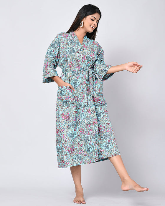 Floral Pattern Kimono Robe Long Bathrobe For Women (Multi)-KM-152