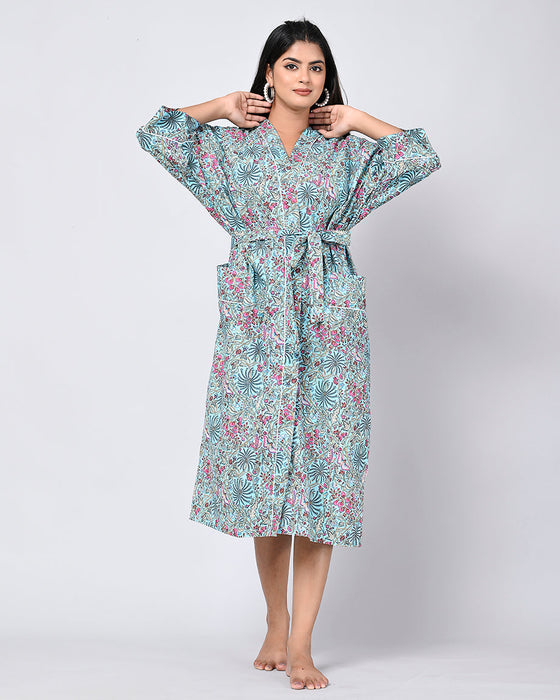 Floral Pattern Kimono Robe Long Bathrobe For Women (Multi)-KM-152