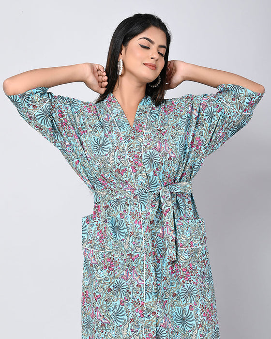 Floral Pattern Kimono Robe Long Bathrobe For Women (Multi)-KM-152