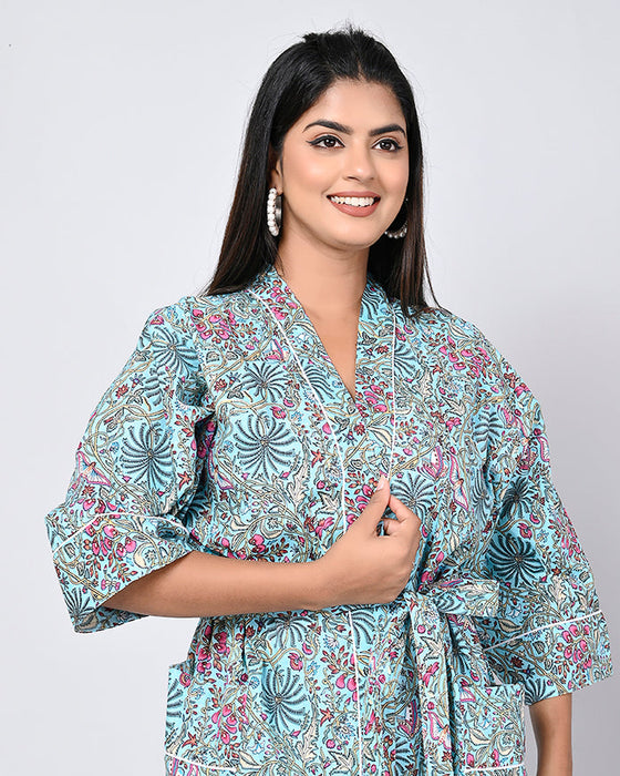 Floral Pattern Kimono Robe Long Bathrobe For Women (Multi)-KM-152