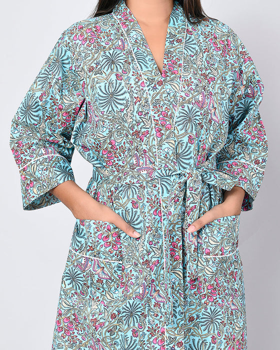 Floral Pattern Kimono Robe Long Bathrobe For Women (Multi)-KM-152