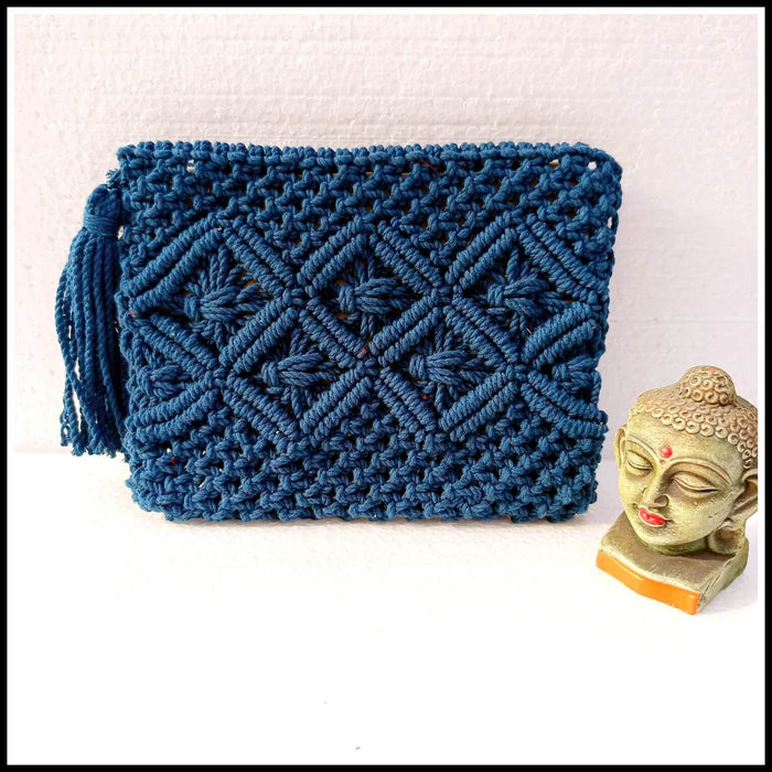 Radiant Navy Envelope Zipper Clutch Bag