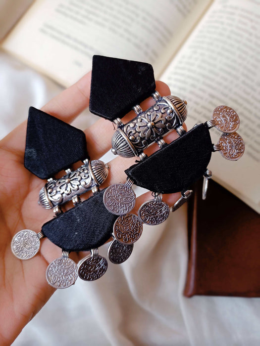 Black And Silver Heavy Earrings For Women