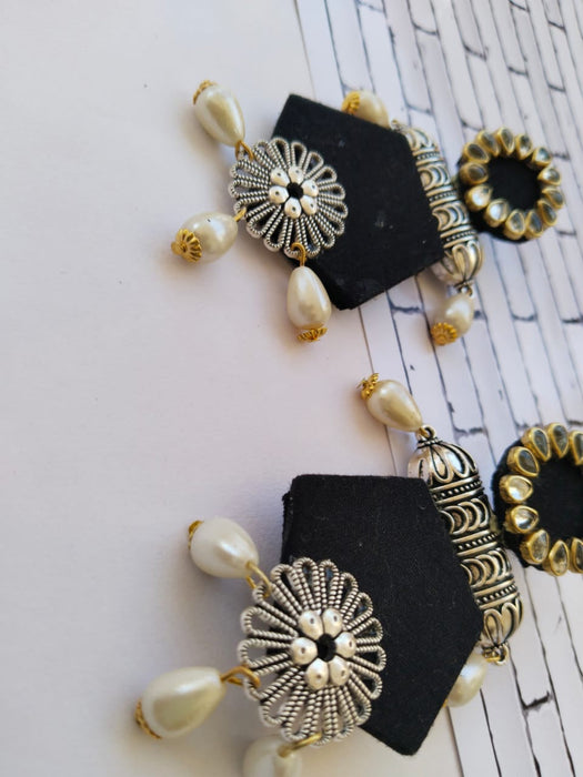 Black Long Jhumka Earrings With Pearls For Women