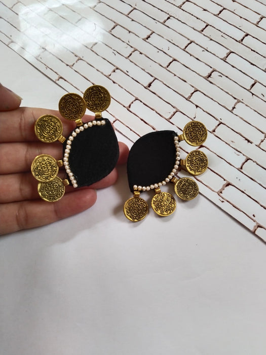 Black Semi Circular Beaded Studs Earrings For Women