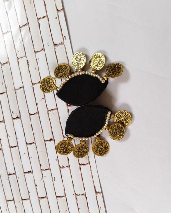Black Semi Circular Beaded Studs Earrings For Women