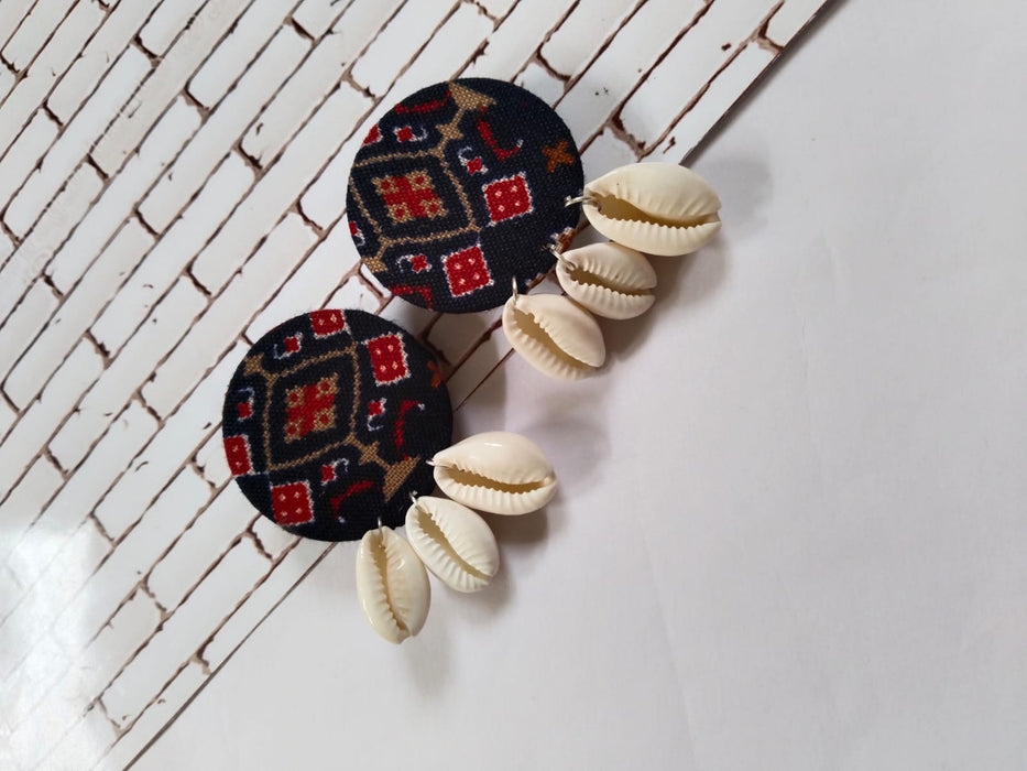 Blue And Red Printed Shells Studs Earrings