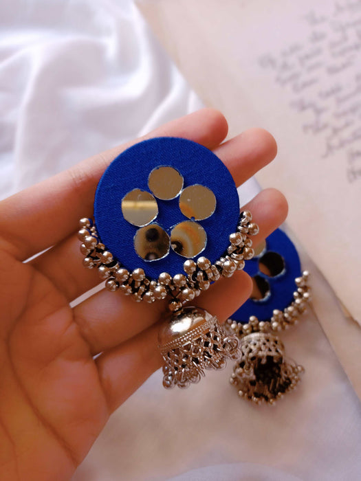 Blue And Silver Oxidized Fabric Earrings For Women