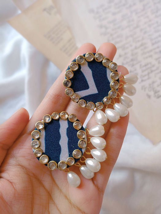 Blue Pearls And Kundan Round Stud Earrings