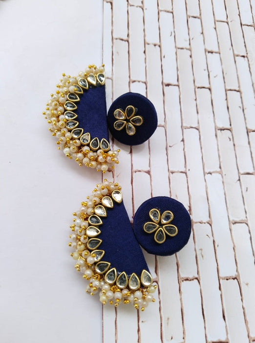 Blue Semi Circular Beaded Earrings