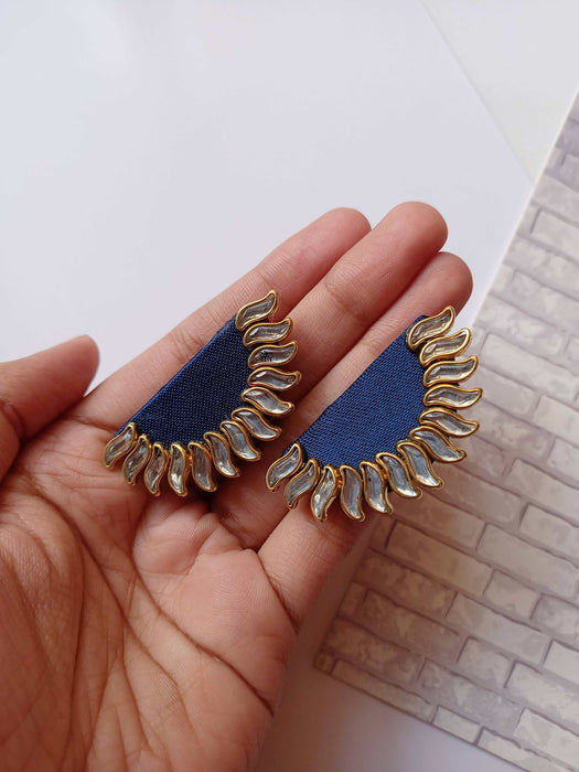 Blue Semi Circular Sun Inspired Studs Earrings