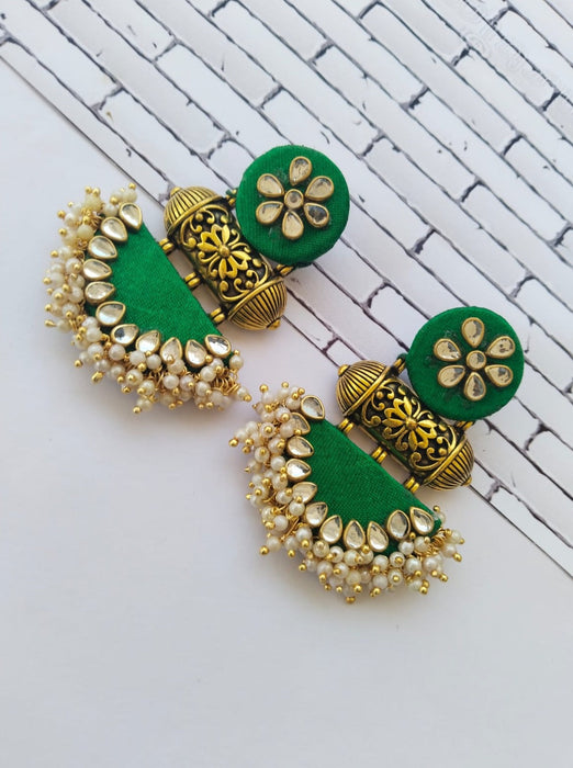 Green Kundan Semi Circle Earrings