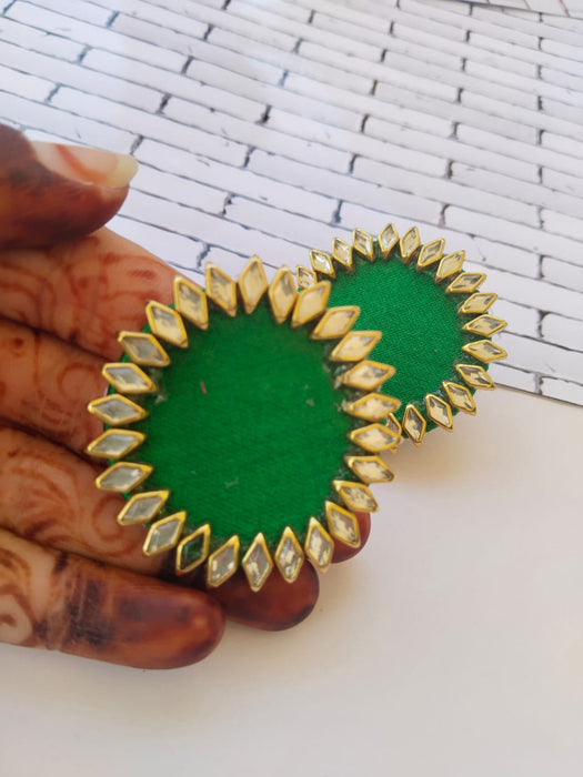 Green Kundan Studs Earrings For Women