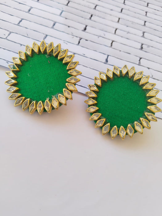 Green Kundan Studs Earrings For Women