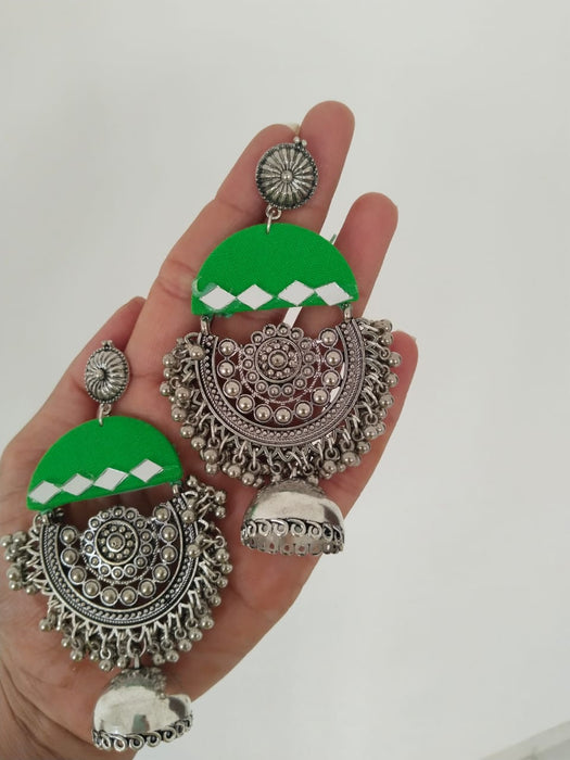 Green Oxidized Heavy Long Jhumka With Ghungroos