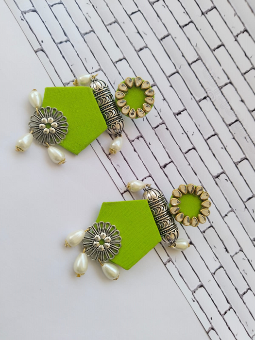 Light Green Long Jhumka Earrings With Pearls