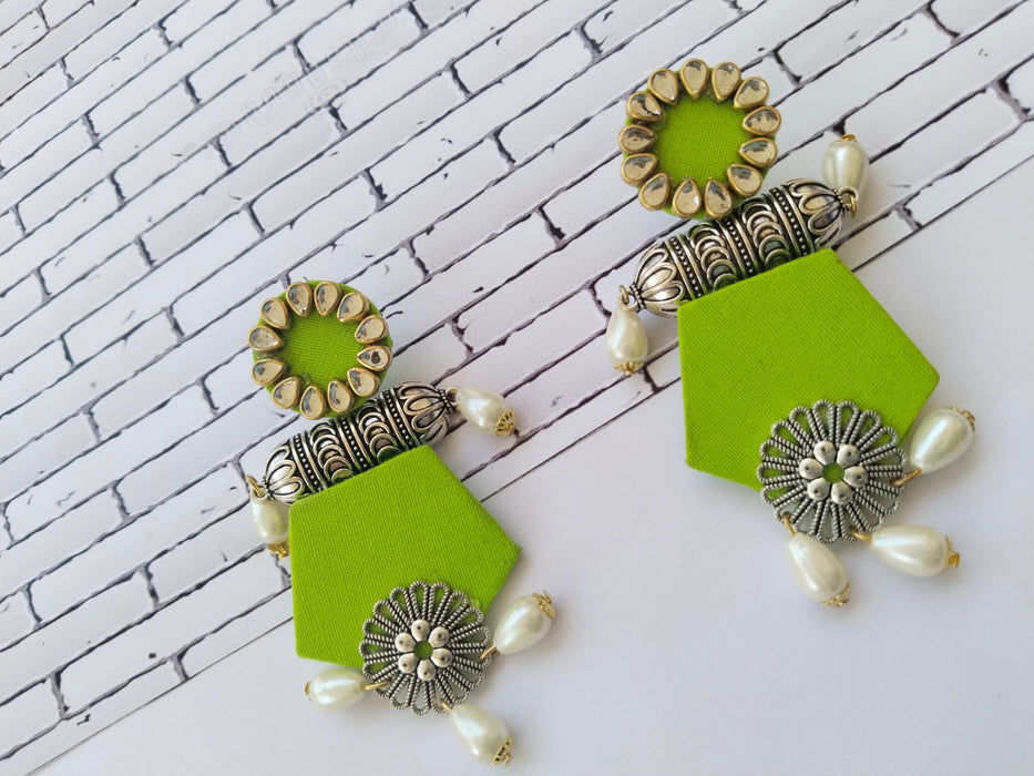 Light Green Long Jhumka Earrings With Pearls