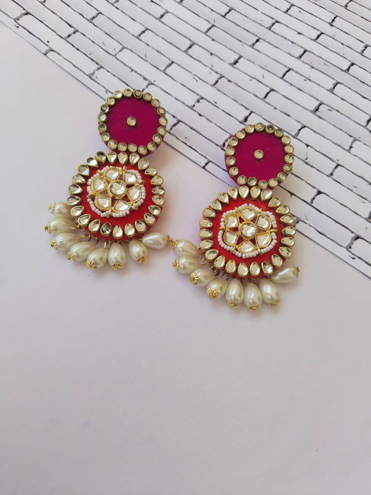 Pink Kundan Pearl Earrings