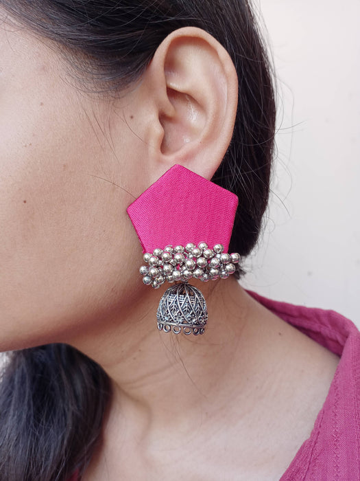 Pink Mini Jhumka With Silver Ghungroo