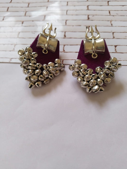 Purple Trishul Earrings With Ghungroos