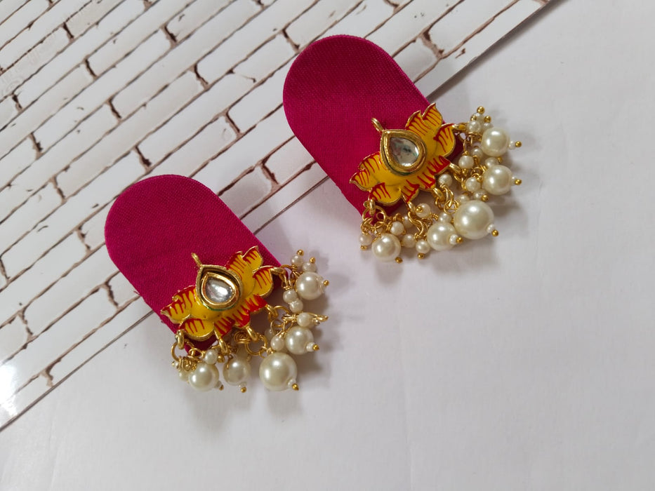 Red Lotus Pearls Studs Earrings For Women