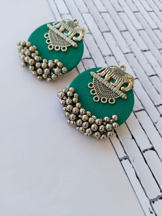 Sea Green Silver Elephant Studs Earrings