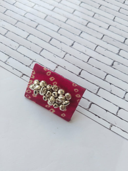 rectangular Ghungroo red finger adjustable fabric ring