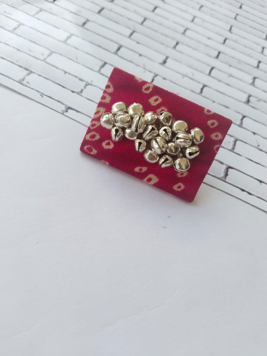 rectangular Ghungroo red finger adjustable fabric ring