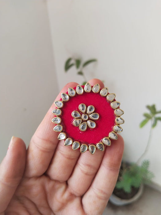 Red Kundan Finger Adjustable Ring