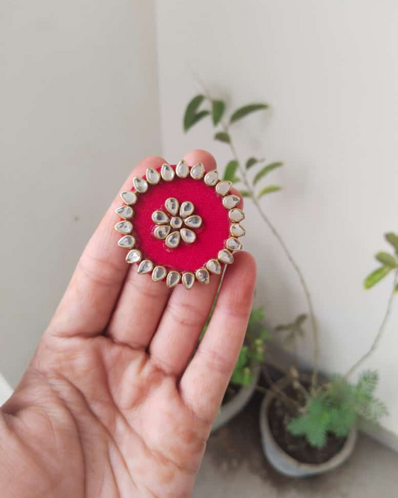 Red Kundan Finger Adjustable Ring